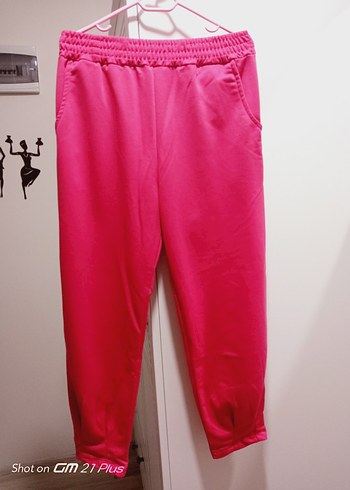 Pembe Kadın Elastik Bel Spor Kumaş Pantolon - Görsel 5