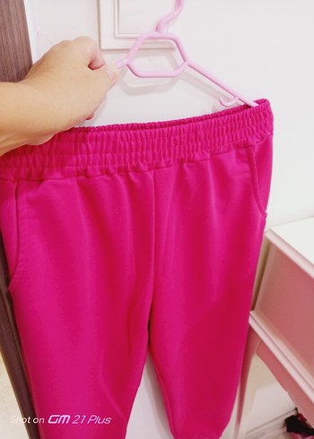 Pembe Kadın Elastik Bel Spor Kumaş Pantolon - Görsel 7