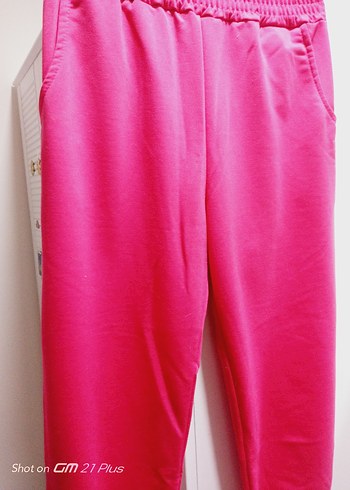 Pembe Kadın Elastik Bel Spor Kumaş Pantolon - Görsel 3