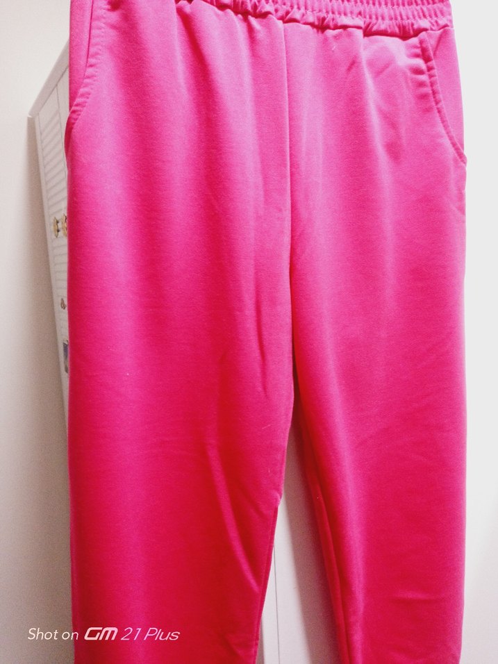 Pembe Kadın Elastik Bel Spor Kumaş Pantolon - Görsel 3