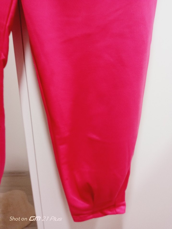 Pembe Kadın Elastik Bel Spor Kumaş Pantolon - Görsel 4