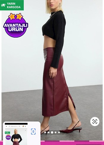 Bordo Deri Midi Kalem Etek - Görsel 3