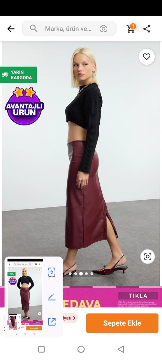 Bordo Deri Midi Kalem Etek - Görsel 3