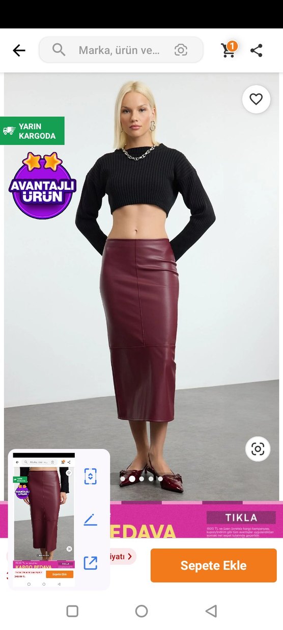 Bordo Deri Midi Kalem Etek - Görsel 2