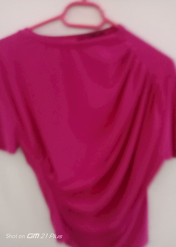 l Beden Drapeli Pembe Kısa Kollu Bluz