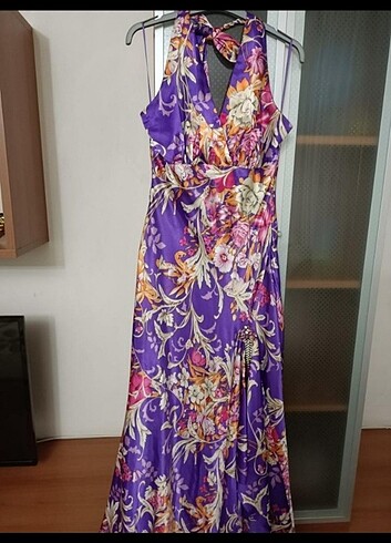 Saten mor abiye l-xl beden 