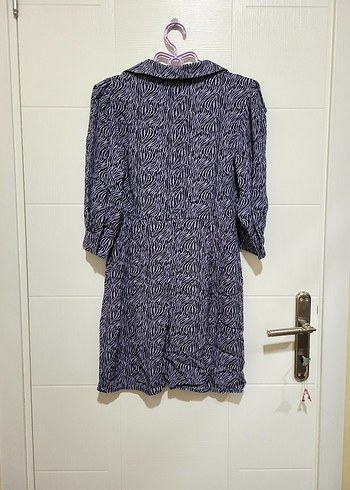 Gri Zebra Desenli Uzun Kollu Midi Gömlek Elbise - Görsel 2