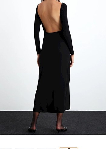 Siyah Sırt Dekolte Uzun Kadın Elbise - Görsel 4