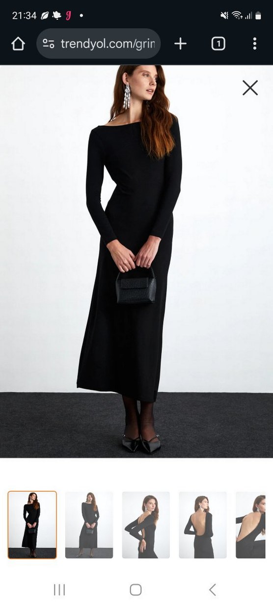 Siyah Sırt Dekolte Uzun Kadın Elbise - Görsel 2