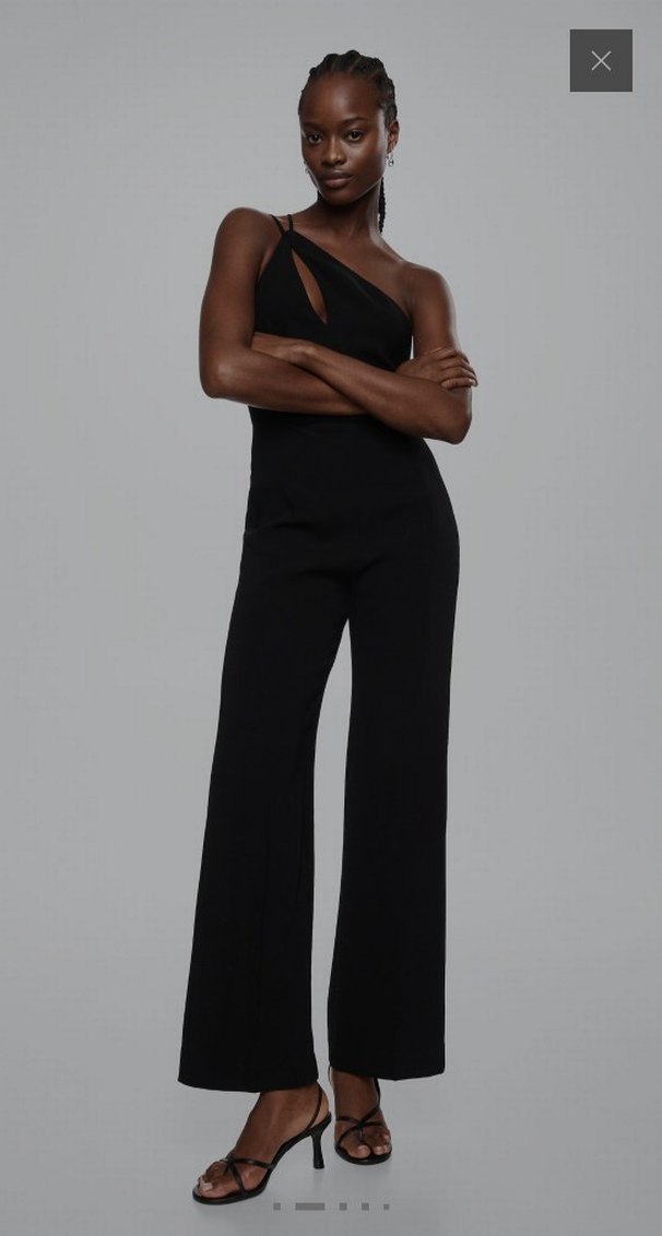 Siyah Askılı Asimetrik Yaka Tulum - Görsel 2