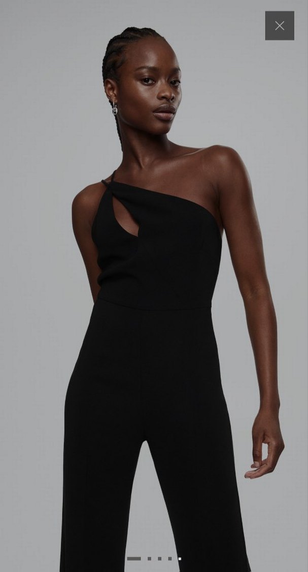 Siyah Askılı Asimetrik Yaka Tulum - Görsel 4