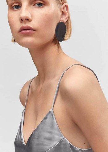 Gri V Yaka Midi İpek Elbise - Görsel 5