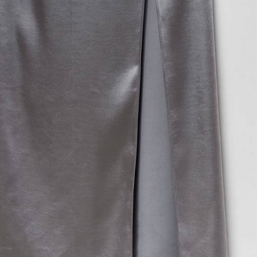 Gri V Yaka Midi İpek Elbise - Görsel 4