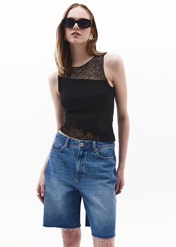 Dantel Detaylı Siyah V Yaka Kadın Atlet - Görsel 4