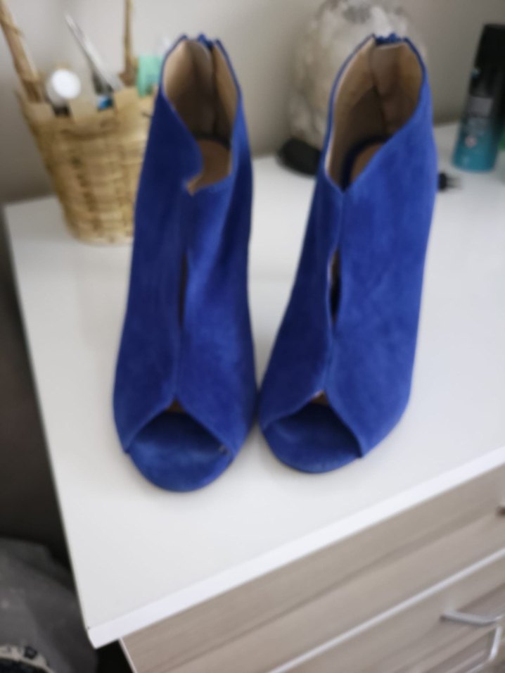 Mavi Süet Topuklu Kadın Ayakkabı - Görsel 2