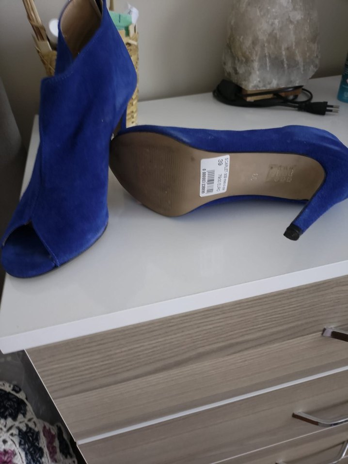 Mavi Süet Topuklu Kadın Ayakkabı - Görsel 3