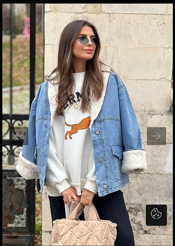 Kadın Kürklü Oversize Kot Ceket