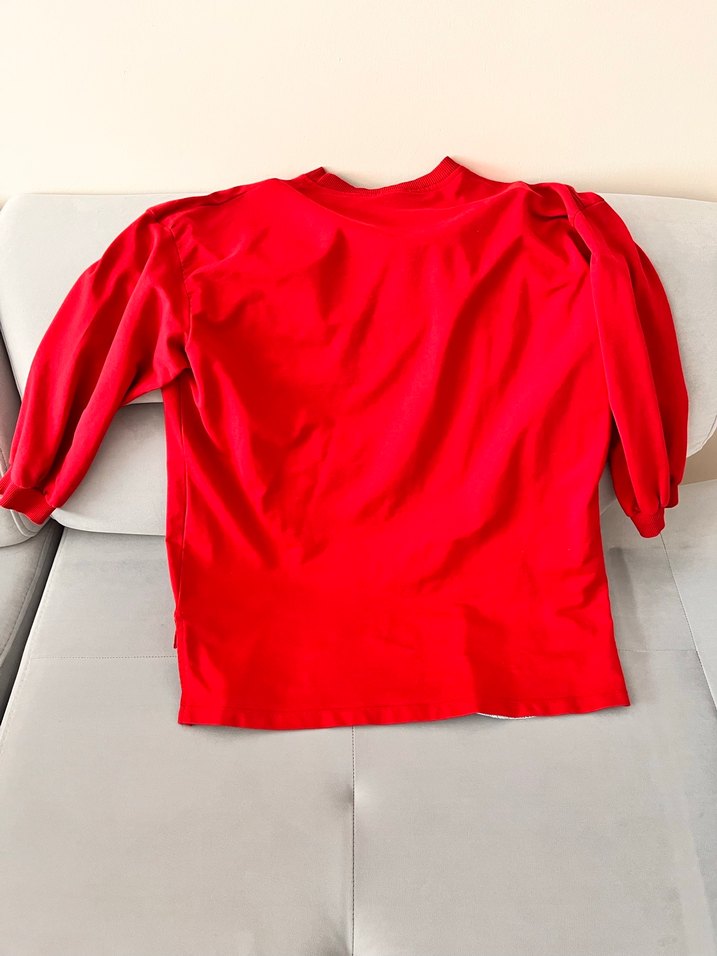 Kırmızı Kadın Sweatshirt, Uzun Kollu, Rahat Kesim - Görsel 3