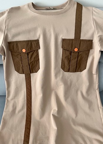 Kızlar için kemerli bej deri sweatshirt - Görsel 2