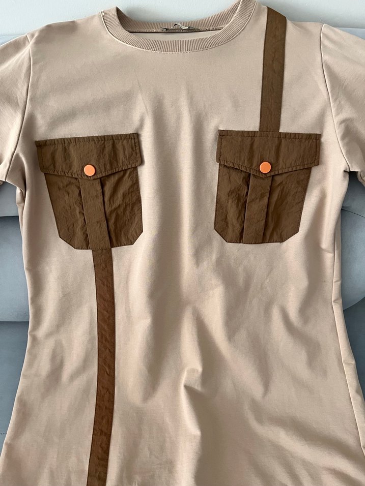 Kızlar için kemerli bej deri sweatshirt - Görsel 2