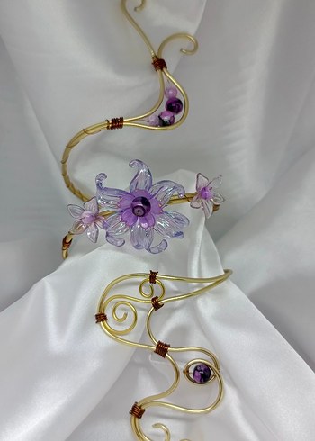 Mor Boncuklu Çiçek Desenli Bohem Armcuff fairycore y2k