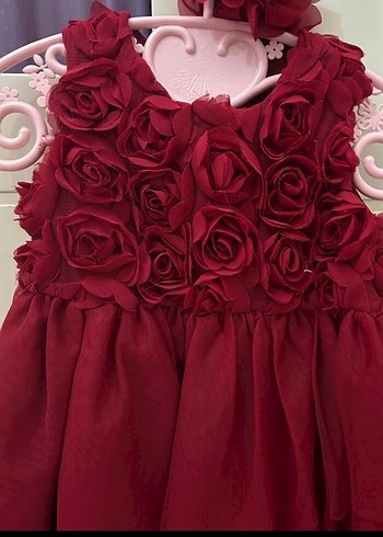 H&M Bordo Çiçekli Fırfırlı Kız Çocuk Elbise