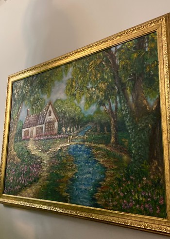 Altın Varaklı Parlak Köy Manzara Tablosu - Görsel 2