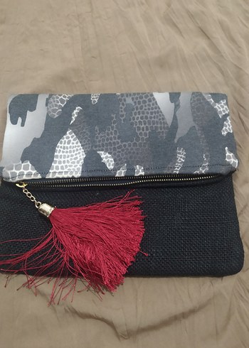 Gri Kamuflaj Desenli Fermuarlı Kadın Clutch - Görsel 3