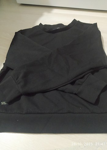 Siyah Kadın Sweatshirt, Bisiklet Yaka, Rahat Kesim - Görsel 3