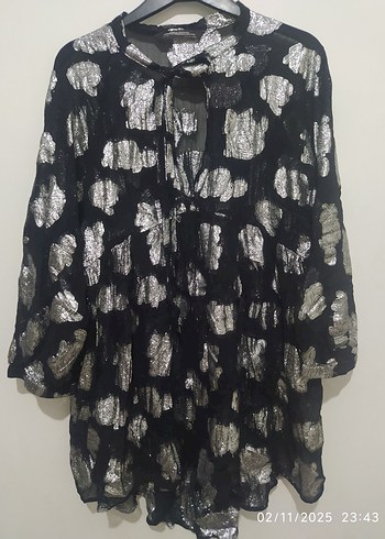 ZARA V Yaka Transparan Bağlamalı Tunik - Görsel 2