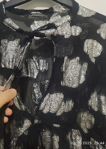 ZARA V Yaka Transparan Bağlamalı Tunik - Görsel 5