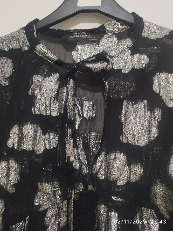 ZARA V Yaka Transparan Bağlamalı Tunik - Görsel 3