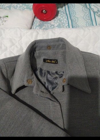 Gri Düğmeli Kadın Uzun Kaban/Pardesü - Görsel 2