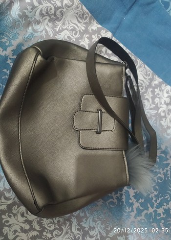 Gri Deri Kadın Omuz Çantası - Görsel 3