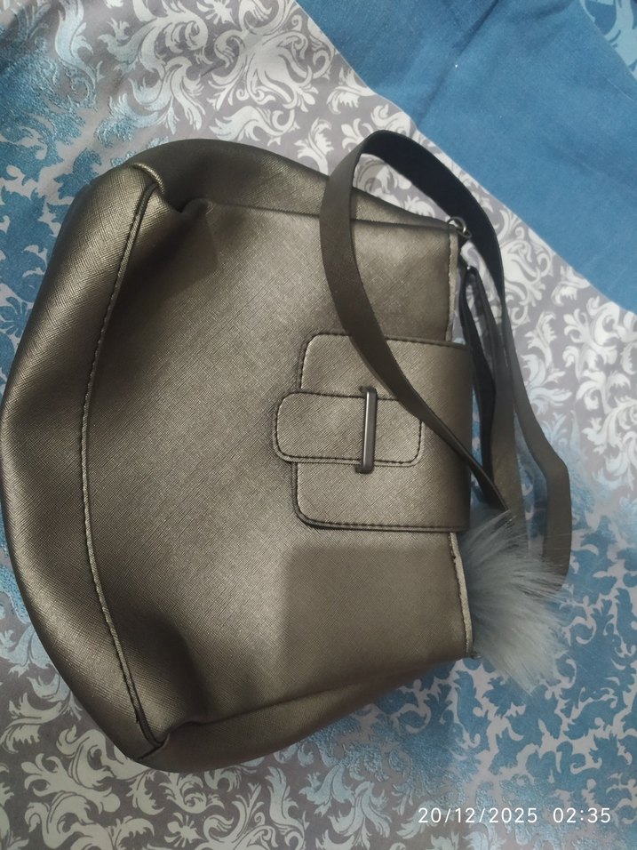 Gri Deri Kadın Omuz Çantası - Görsel 3