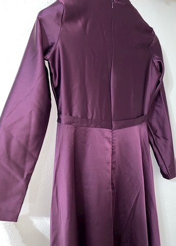 Uzun Kollu Mor İşlemeli Abiye Elbise - Görsel 3