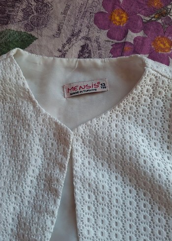 Dantel İşlemeli Beyaz Kız Bolero - Görsel 4