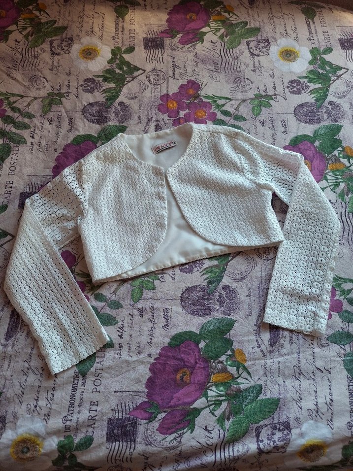 Dantel İşlemeli Beyaz Kız Bolero - Görsel 3