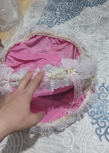 Dantel Detaylı Pembe Sepet - Görsel 2