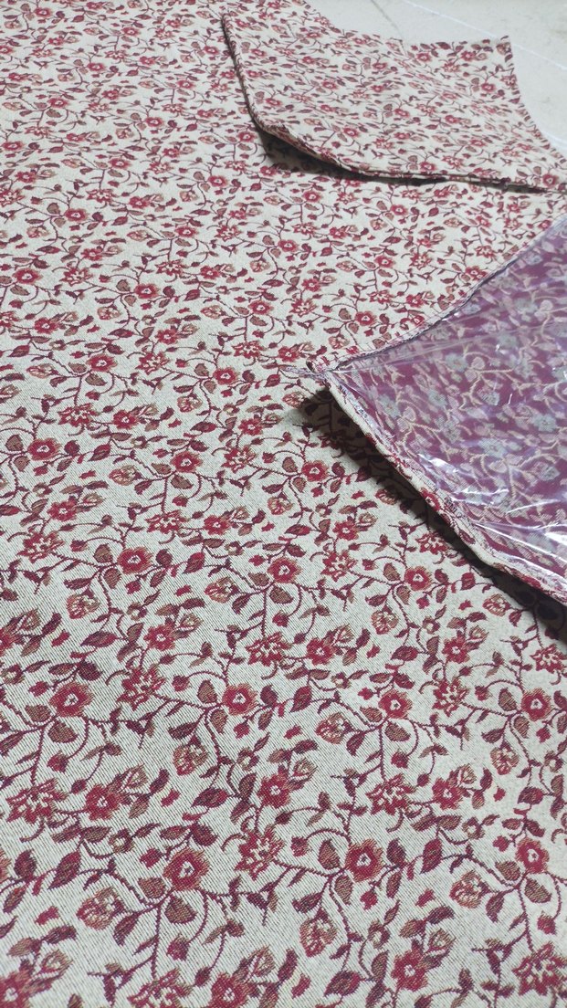 Bordo Çiçek Desenli muşambali sofra bezi ve çaydanlık takımı - Görsel 3