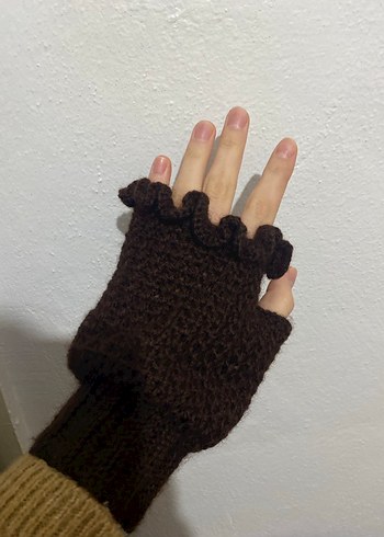 Kahverengi Örgü Parmaksız Gotik Eldiven - Görsel 5