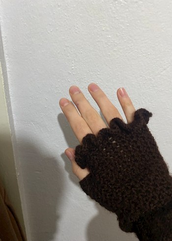 Kahverengi Örgü Parmaksız Gotik Eldiven - Görsel 4