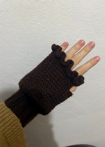 Kahverengi Örgü Parmaksız Gotik Eldiven - Görsel 6