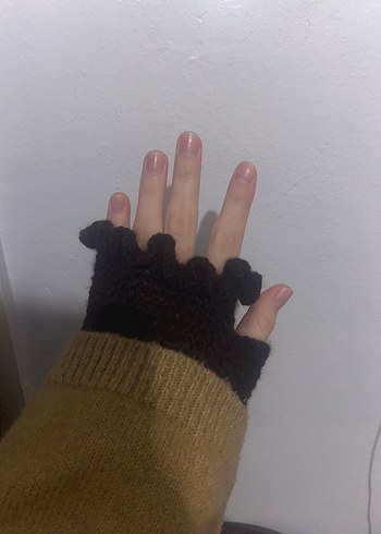 Kahverengi Örgü Parmaksız Gotik Eldiven - Görsel 2