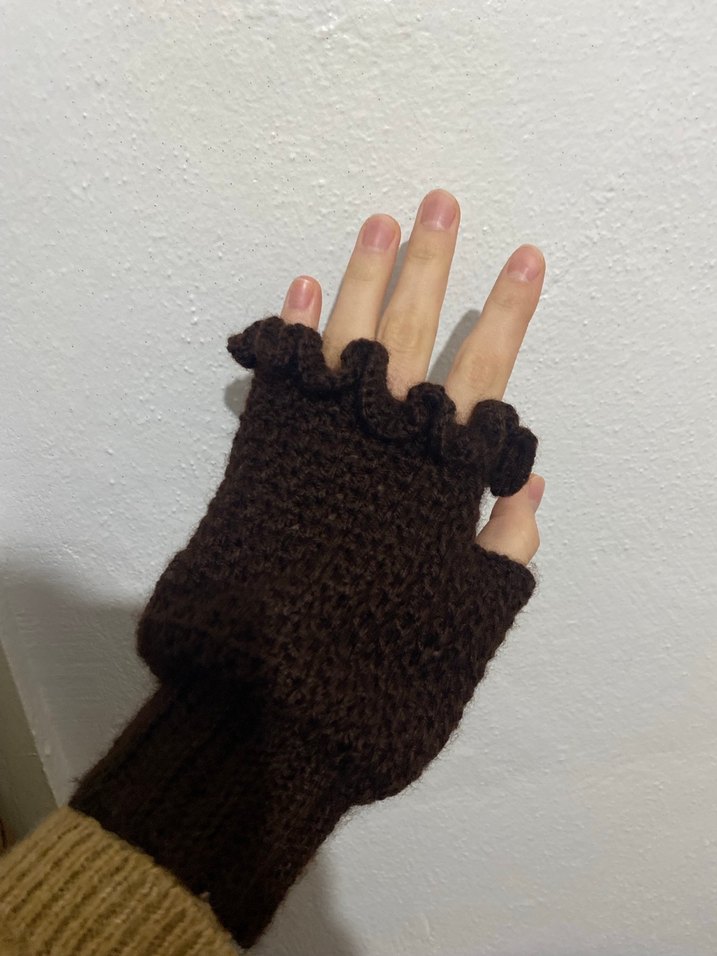 Kahverengi Örgü Parmaksız Gotik Eldiven - Görsel 5