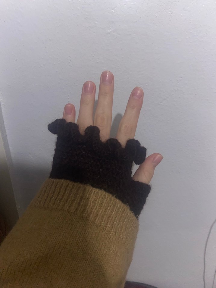 Kahverengi Örgü Parmaksız Gotik Eldiven - Görsel 2