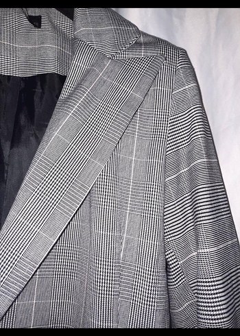 xl Beden gri Renk Ekose Desenli Gri Kadın Blazer Ceket