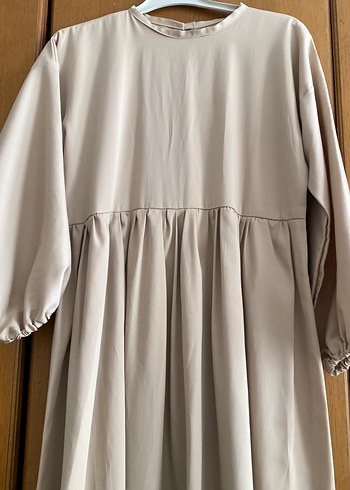 Bej Uzun Kollu Salaş Kadın Elbise - Görsel 2