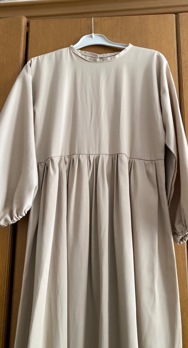 Bej Uzun Kollu Salaş Kadın Elbise - Görsel 2