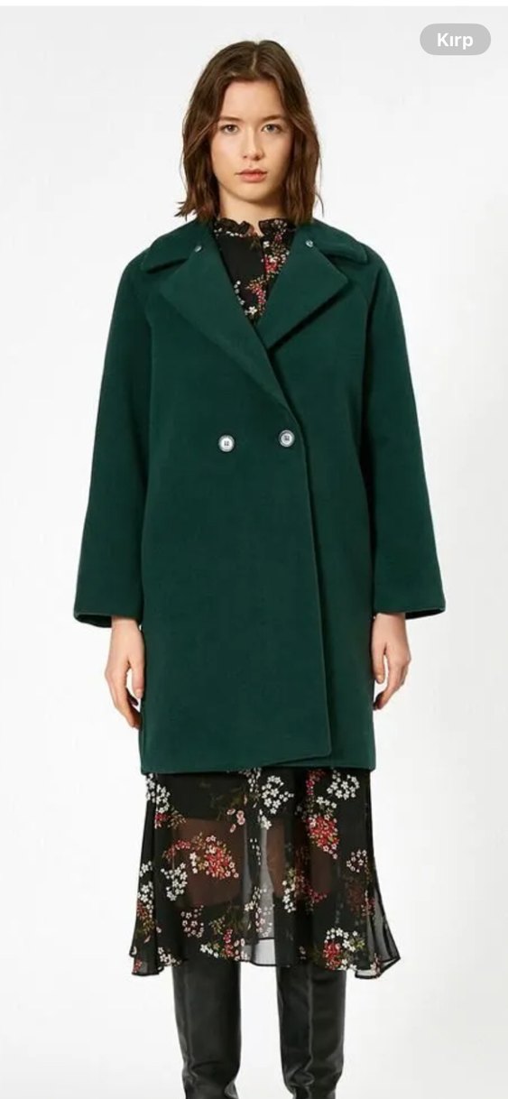 Kürklü Yaka Detaylı Yeşil Kaban - Görsel 2